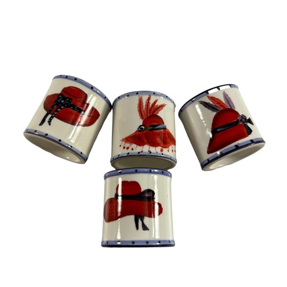 Canterbury Potteries Red Hat Napkin Rings Set of 4 Ceramic Purple - Picture 1 of 5
